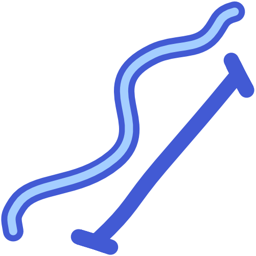 Next to wavy blue line with a light blue interior is a blue line with two angled lines on the end indicating length. 